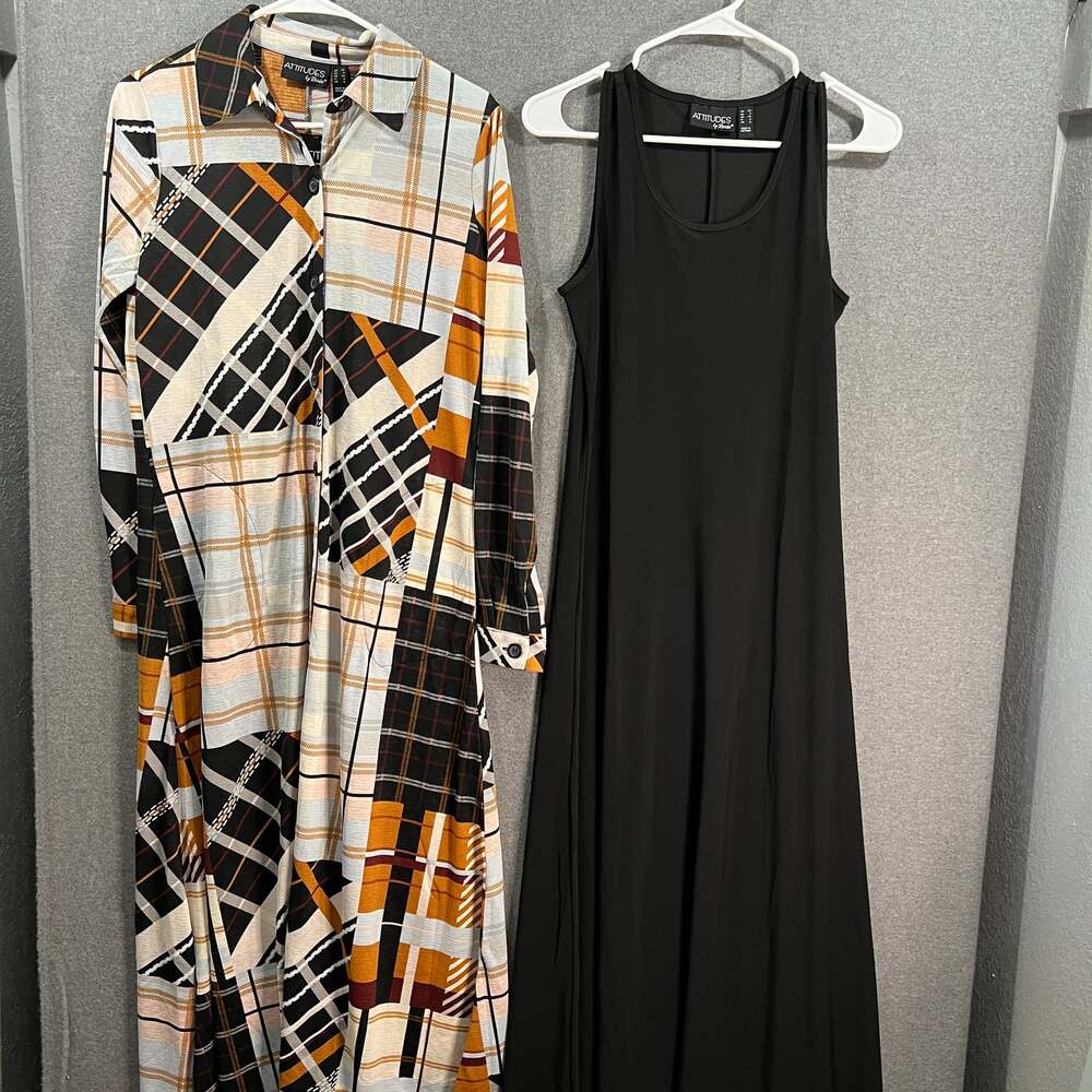 Attitudes by Renee Regular Duster & Sleeveless Maxi Dress S Plaid/Black, X-Small
